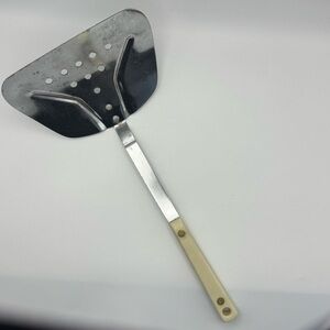 Mid-Century Nevco Japan Slotted Metal Spatula Turner with Cream Handle